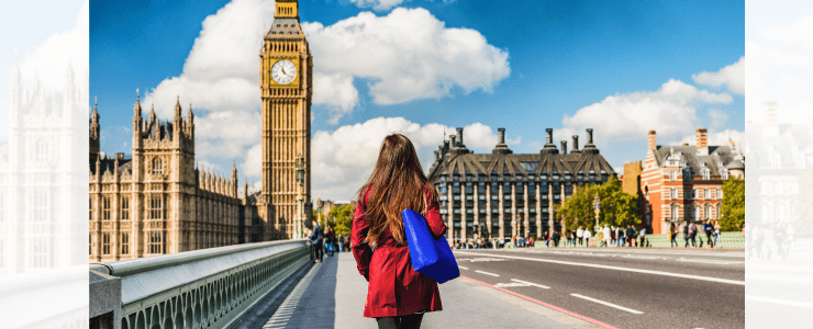 Female office worker heading over Westminster Bridge